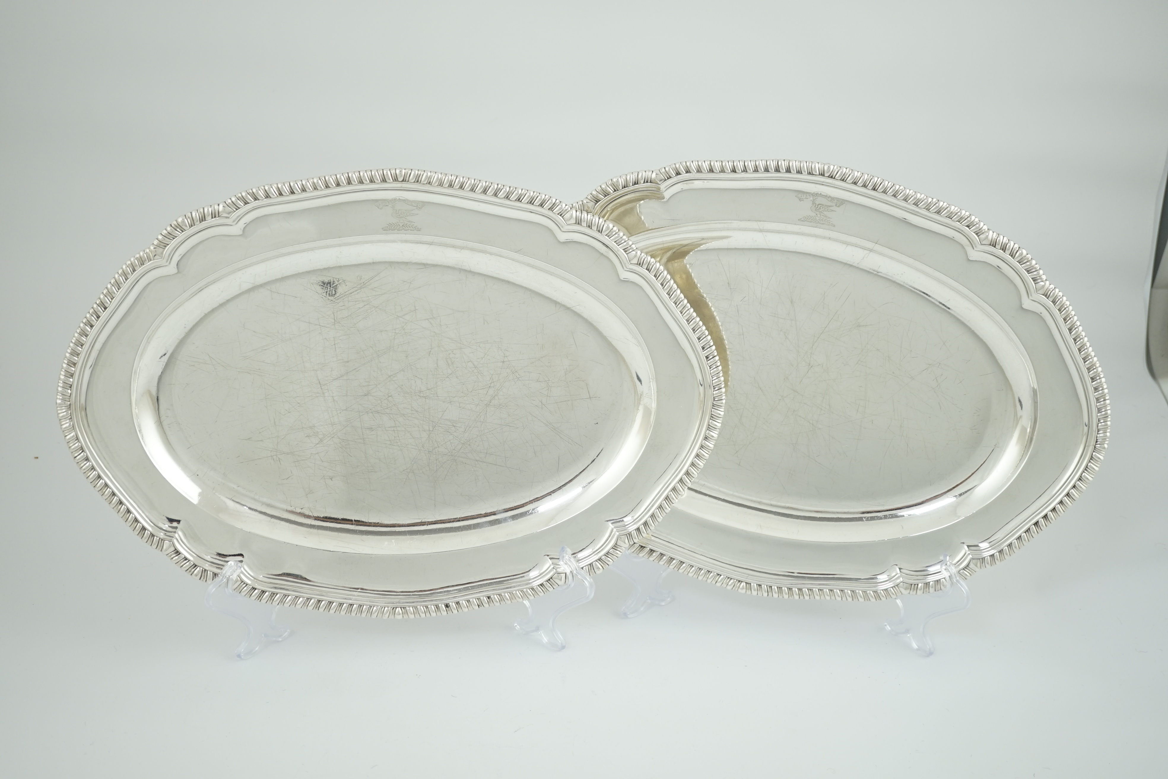 A pair of early George III silver oval meat dishes, by Sebastian & James Crespell